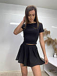 Костюм футболка топ із шортами — спідниця рубчик, чорного кольору, фото 6