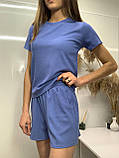 Костюм футболка шорти в рубчик, колір джинс, фото 2