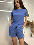 Костюм футболка шорти в рубчик, колір джинс, фото 3