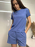 Костюм футболка шорти в рубчик, колір джинс, фото 4