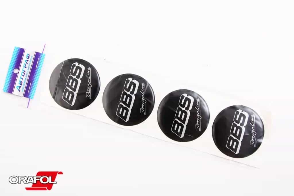 Наклейка на ковпак 55мм силікон BBS Design Line чорна "Автограф" (4 шт.)