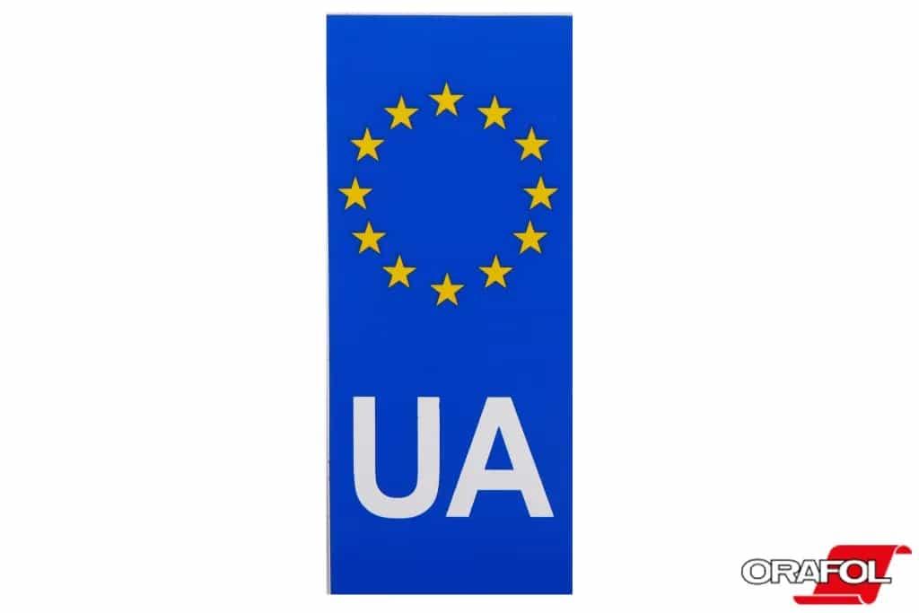 Наклейка на номерний знак мала UA з єврозірками 4*10см