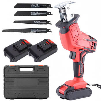 Акумуляторна шабельна пила + 4 пилочки, 2 акумулятори 48В, в кейсі / Електрична пила шабельна для дому