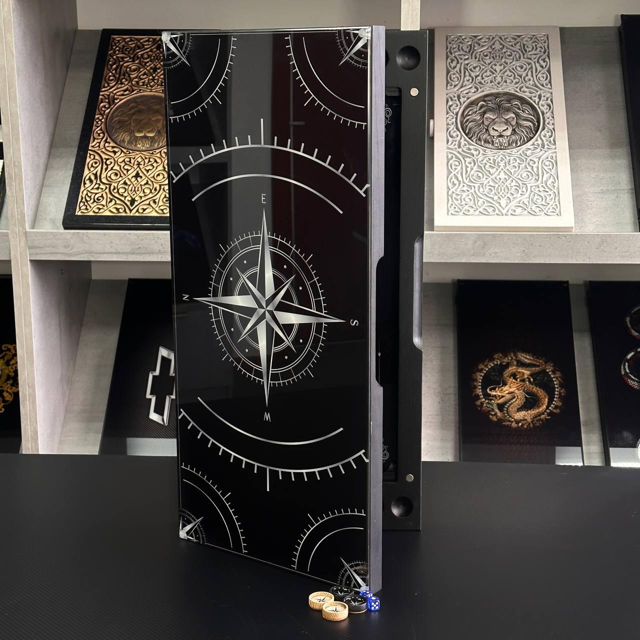 Нарди скляні з деревом Роза вітрів 60×30×6см подарункові, фото 1