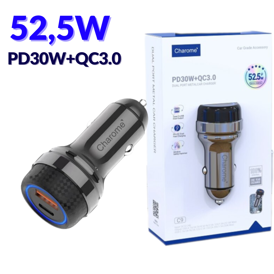 Автомобільна зарядка USB Type-C з підтримкою швидкої зарядки 52,5W для телефонів і планшетів Charome