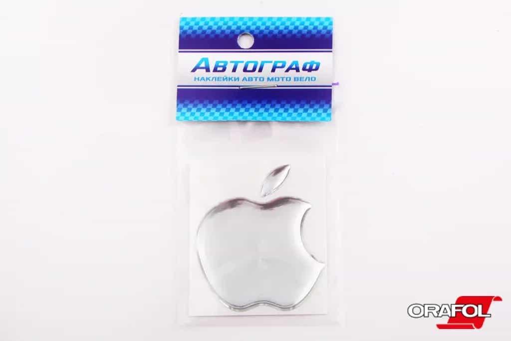 Наклейка емблема силікон Apple (яблуко) дзеркальна 5*4см "Автограф"