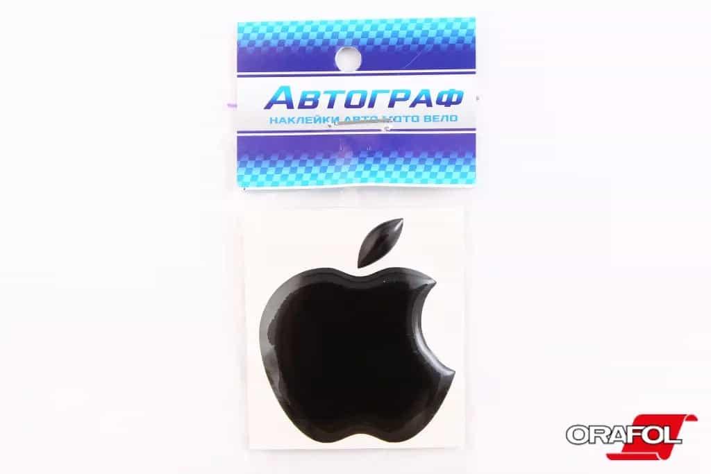 Наклейка емблема силікон Apple (яблуко) чорна 5*4см "Автограф"