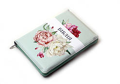 Біблія - піони, золотий зріз, індекси, замок, 13х18 см