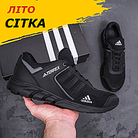 Літні чоловічі кросівки сітка Adidas (Адідас) чорні спортивні на літо *А3 чорн.сіт*