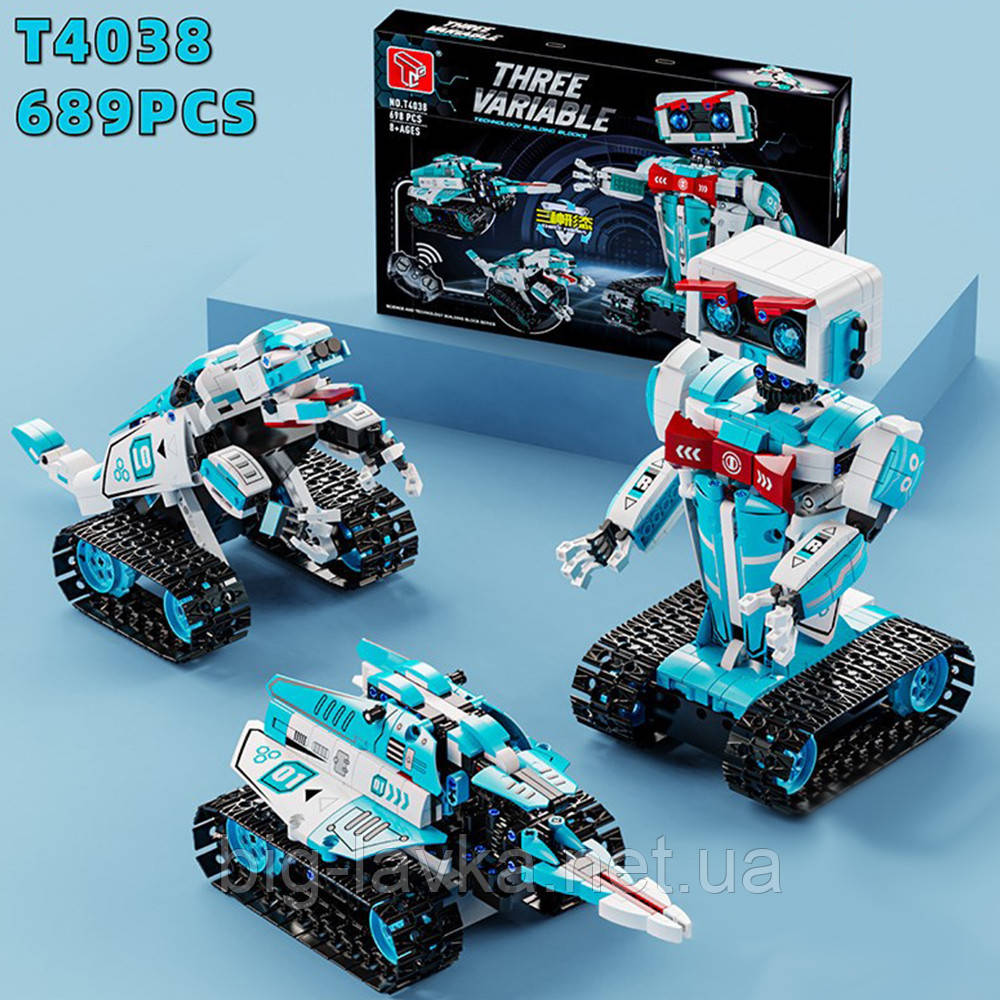 Дитячий конструктор на радіокеруванні Wanzhi Building Blocks WALL-E Three Variable T4038, 698 деталей Синий, фото 1