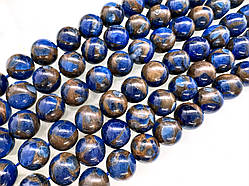 Халцедон 10 мм синій із золотом, круглий 1 шт.