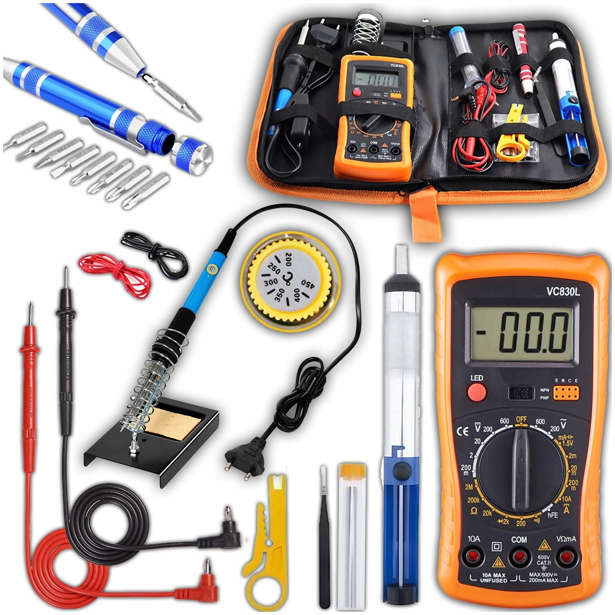 Електричний паяльник Mar-Pol XL Kit 80Вт 220-480°C та набір інструментів для паяння (M79345), фото 1