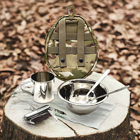 Тактичний набір посуду з нержавійки на 1 персону «Авокадо» Мультикам. Комплект посуду для одного