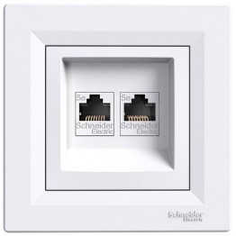 Розетка комп'ютерна RJ45 cat5e UTP подвійна Шнайдер Асфора Білий EPH4400121