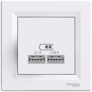 Розетка USB 2.1A Шнайдер Асфора біла EPH2700221
