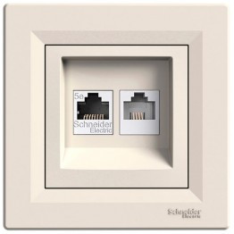 Розетка комп'ютерна RJ45 cat5e UTP + телефонна RJ11 Шнайдер Асфора Слонова кістка EPH4900123, фото 1
