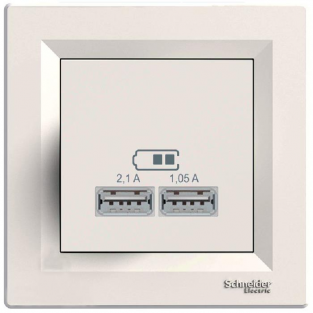 Розетка USB 2.1A Шнайдер Асфора Слонова кістка EPH2700223