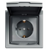 Розетка з кришкою і заземленням IP44 Шнайдер Асфора Алюміній EPH3100361