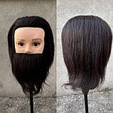 Чоловічий манекен голова з бородою та вусами навчальна для стрижки з натуральним волоссям манікен, фото 3