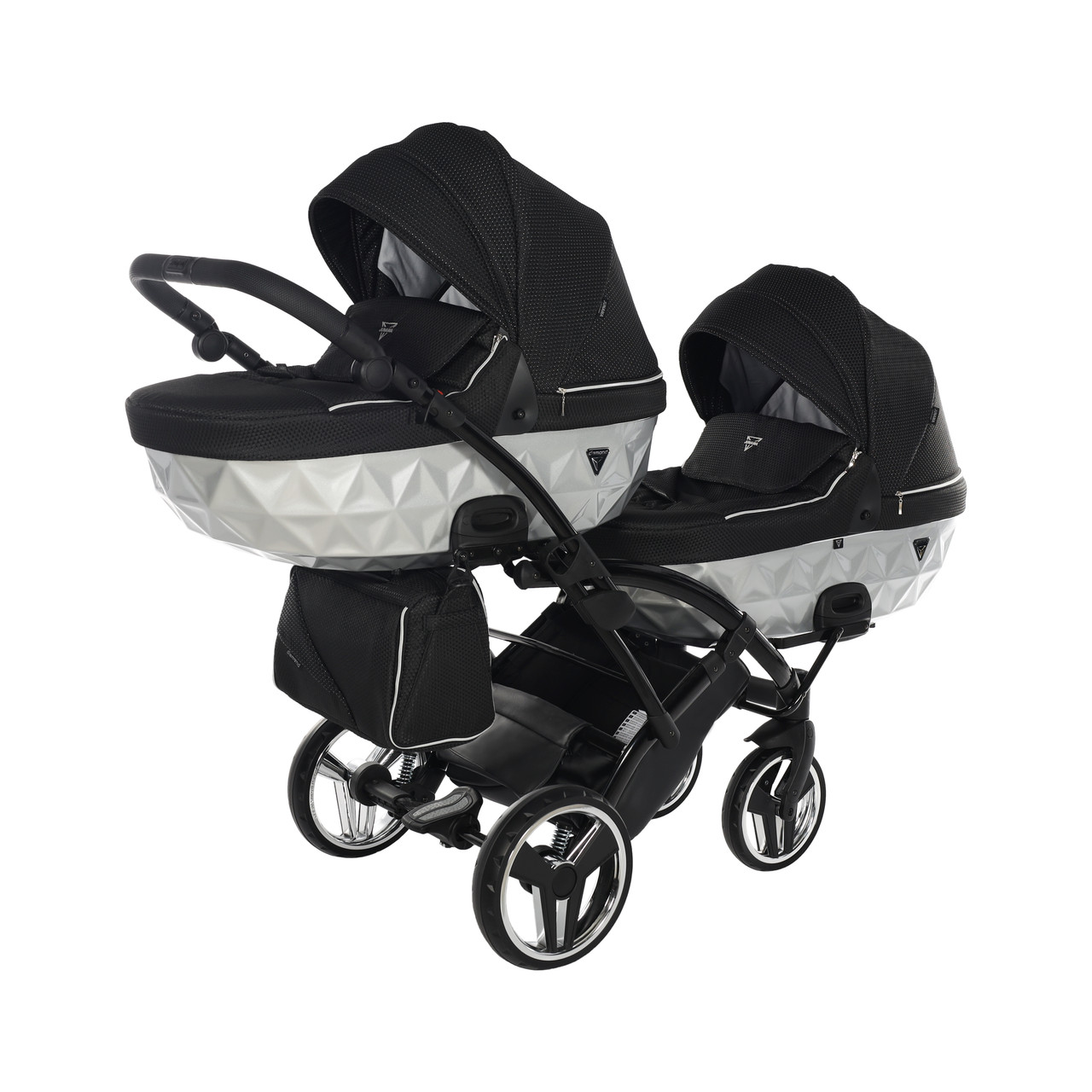 Універсальна коляска для двійні Junama Mirror Satin Duo Slim 01 Silver