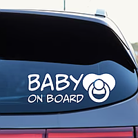 Вінілова наклейка на машину Baby on board напис дитина в автомобілі на скло матова біла 393х131 мм