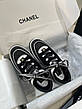 Жіночі шкіряні чорні кросівки Chanel з білими вставками кеди Шанель, фото 6