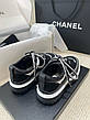 Жіночі шкіряні чорні кросівки Chanel з білими вставками кеди Шанель, фото 7