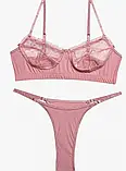 Рожева жіноча нижня білизна бюстгальтер без кісточок та трусики стрінги, фото 2