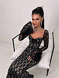 Жіноче вечірнє плаття максі мереживне з відкритими плечима та розкльошеними рукавами (р. S, M) 66036032Е, фото 3