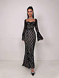 Жіноче вечірнє плаття максі мереживне з відкритими плечима та розкльошеними рукавами (р. S, M) 66036032Е, фото 2