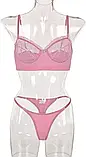 Рожева жіноча нижня білизна бюстгальтер без кісточок та трусики стрінги, фото 4