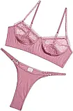Рожева жіноча нижня білизна бюстгальтер без кісточок та трусики стрінги, фото 3