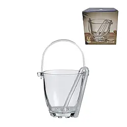 Відро для льоду скляне зі щипцями Плейн айс 800 мл Helios BT001