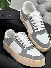 Жіночі білі сірі шкіряні кросівки YSL замшеві сірі кеди Saint Laurent Court Classic SL/61