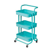 Візок металевий, 3 полиці, Бірюзовий