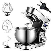 Міксер планетарний з чашею 6л, 4000Вт + 3 насадки, 6 режимів / Кухонний тістоміс для дому / Кухонна машина