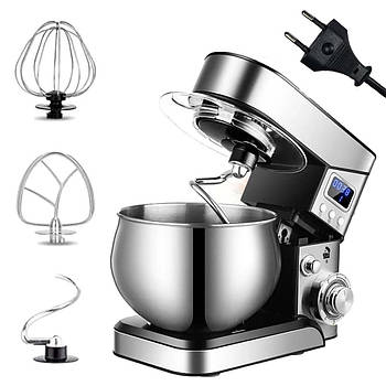 Міксер планетарний з чашею 6л, 4000Вт + 3 насадки, 6 режимів / Кухонний тістоміс для дому / Кухонна машина
