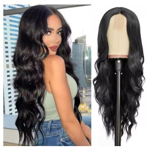 Перука на сітці довга хвиляста термоперука чорна (SET-2270), фото 1