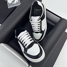 Жіночі білі шкіряні кросівки YSL чорні кеди Saint Laurent Court Classic SL/61, фото 4