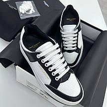 Жіночі білі шкіряні кросівки YSL чорні кеди Saint Laurent Court Classic SL/61, фото 5