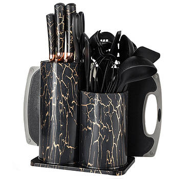 Набір кухонного приладдя 19 предметів / Набір ножів з підставкою / Набір для кухні силіконовий