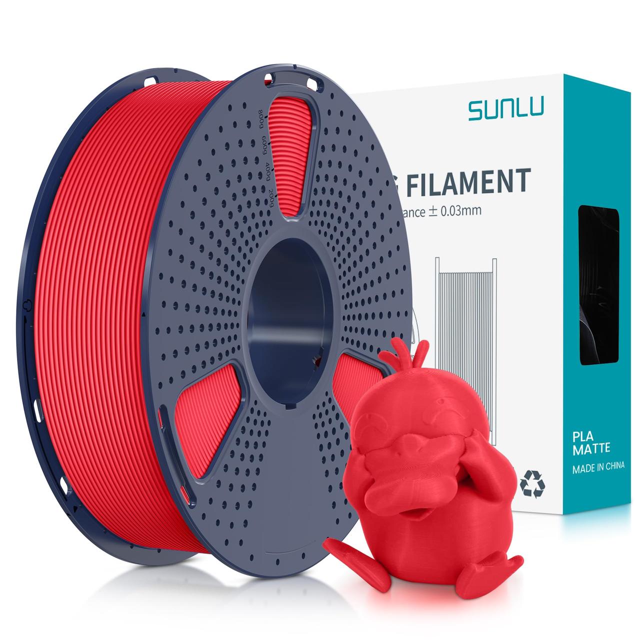 Пластик філамент для 3Д-друку SUNLU PLA Matte Red (04441014Z), Reusable Spool, 1.75мм, 1кг, 330м, 205-245°C, Червоний