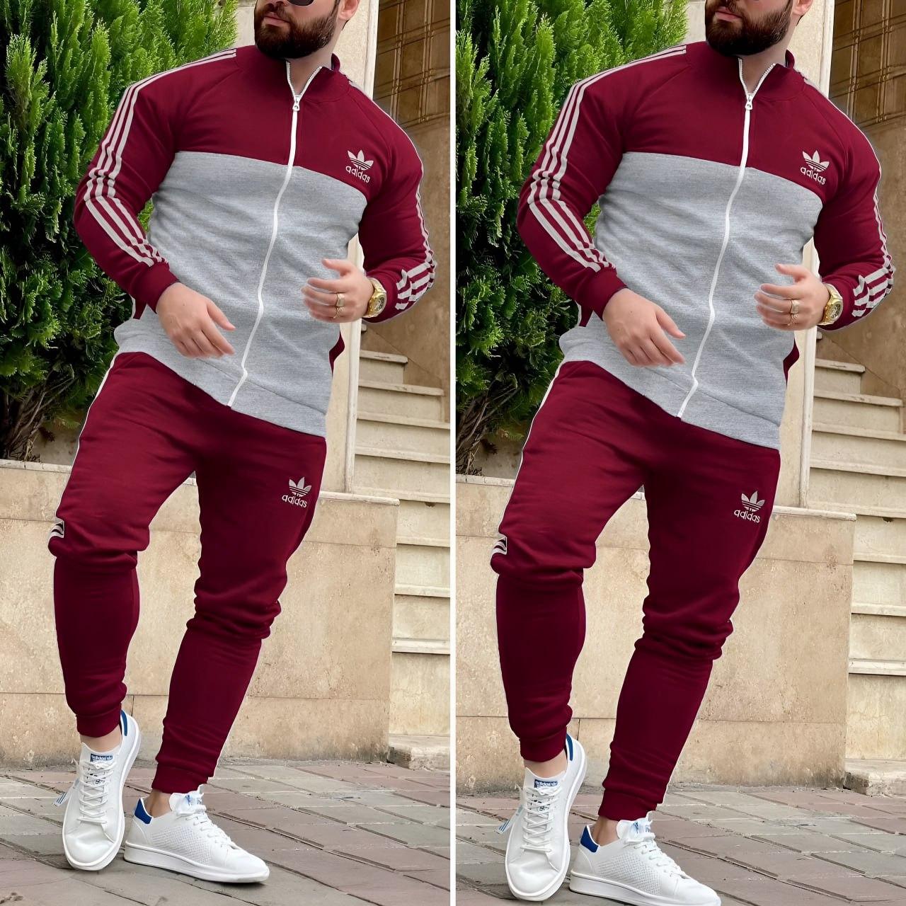Костюм чоловічий Adidas спортивний комплект весняний осінній літній з лампасами адидас червоний