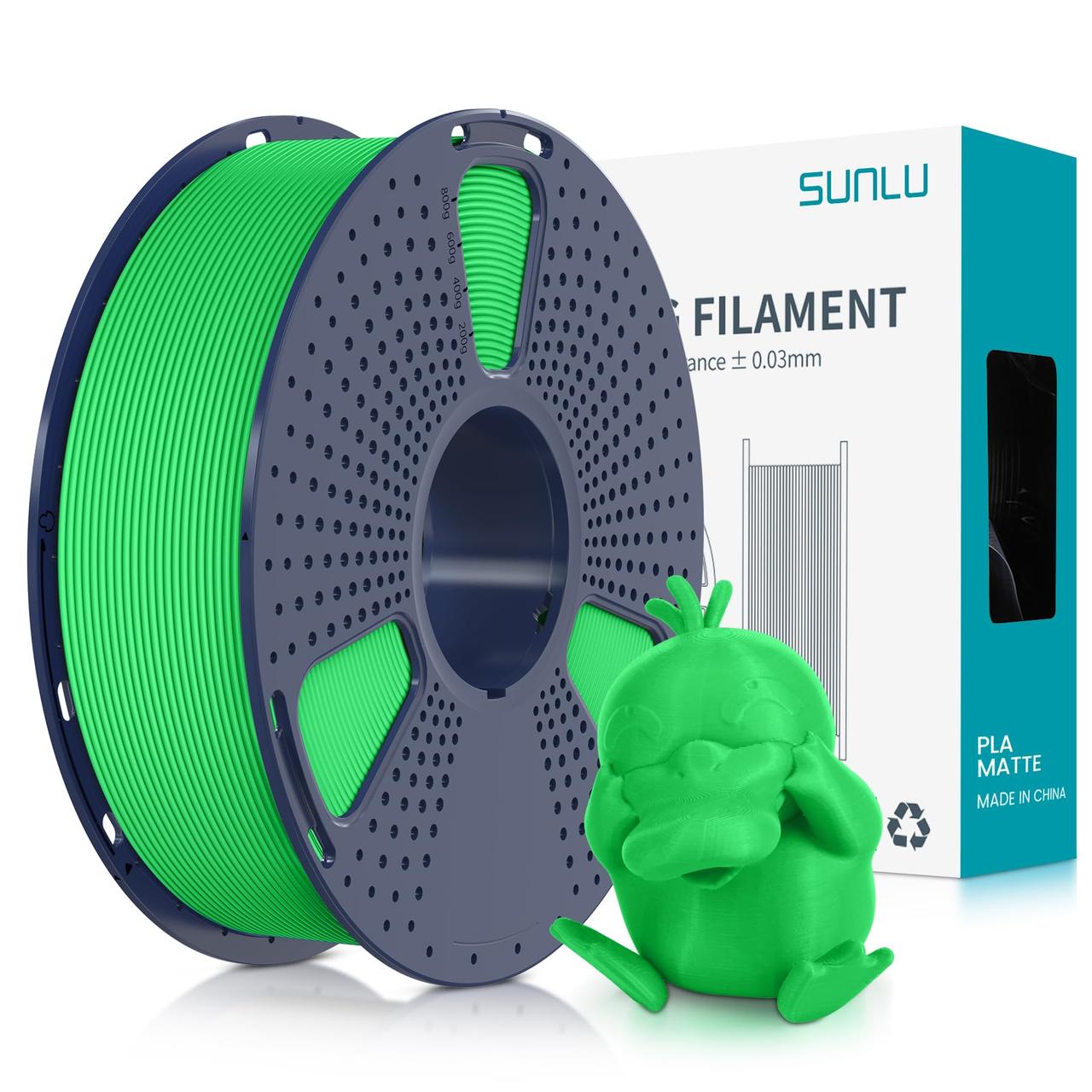 Пластик філамент для 3Д-друку SUNLU PLA Matte Green (04441014Z), Reusable Spool, 1.75мм, 1кг, 330м, 205-245°C, Зелений
