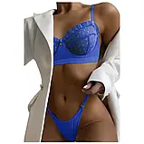 Жіноча спідня білизна в синьому кольорі ліф і трусики в рубчик, фото 3