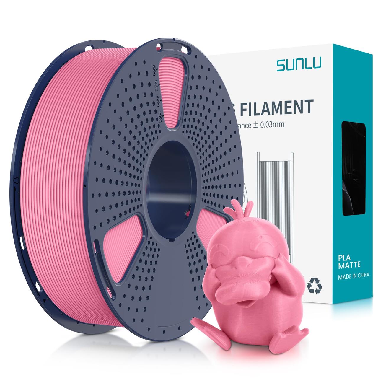 Пластик SUNLU PLA Matte Pink, Reusable Spool, 1.75мм, 1кг, 330м, 205-245°C, Рожевий філамент для 3Д-друку, фото 1