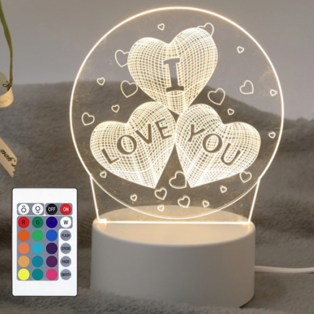 3D нічник-світильник від мережі 7LED кольорів Creative "I love you" / Настільний сенсорний нічник проектор, фото 1