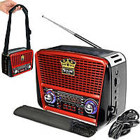 Радіоприймач акумуляторний із сонячною батареєю, FM/AM, USB, 220V, АА, Golon RX-BT455S, Червоний / Ретро-радіо