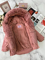Парку на дівчинку з хутром Персиковий 8658, Setty Koop, Персиковий, Дівчинка, Зима, 116
