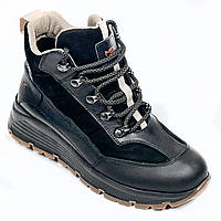 Жіночі зимові кросівки чорного кольору та бежевими ставками з шерстю на шнурівці Mida 240665(772Ш) розмір 36